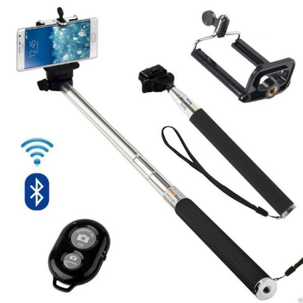 Stainless Steel Bluetooth 7-Section Black Selfie Stick